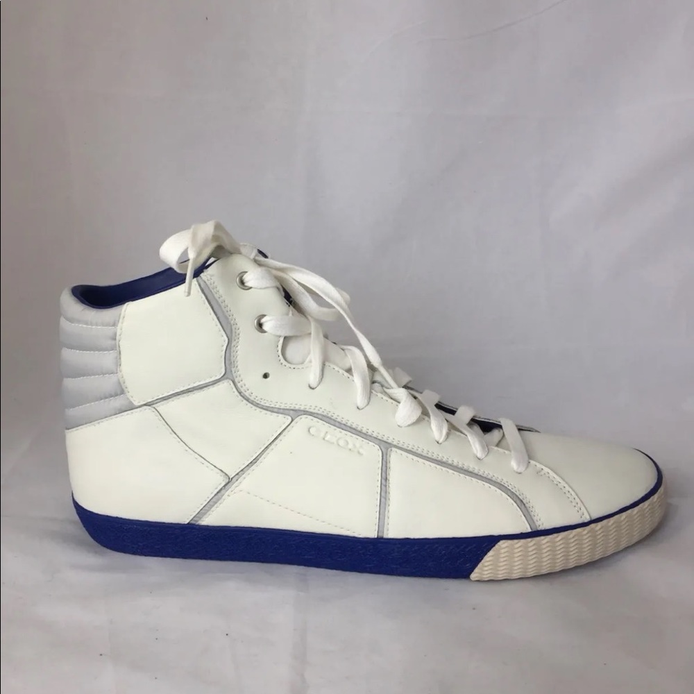 New Geox Respira U Smart R Men Sneakers Trainers Leather White Blue 12.5 Hi Cut